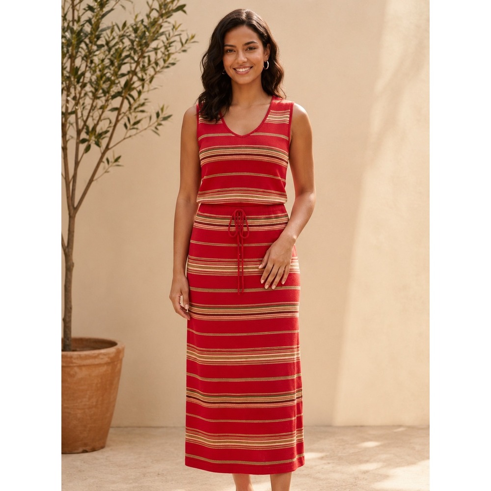 Ralph Lauren Southwest Linen Cotton 2 Piece Maxi Skirt Top Set XL Red Stripe Y2K